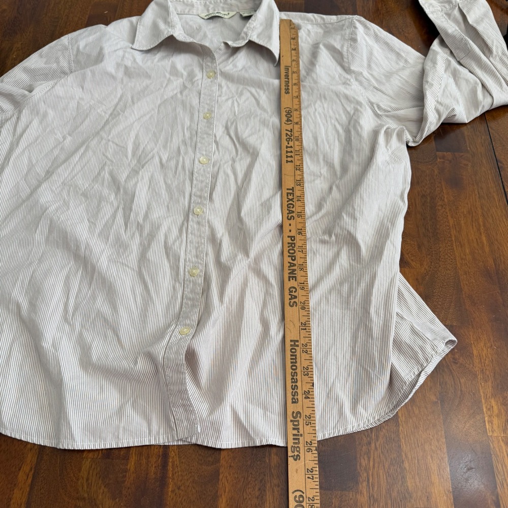 Eddie Bauer Womens XXL Tan White Striped 100% Cotton Button Down Shirt - Picture 6 of 8